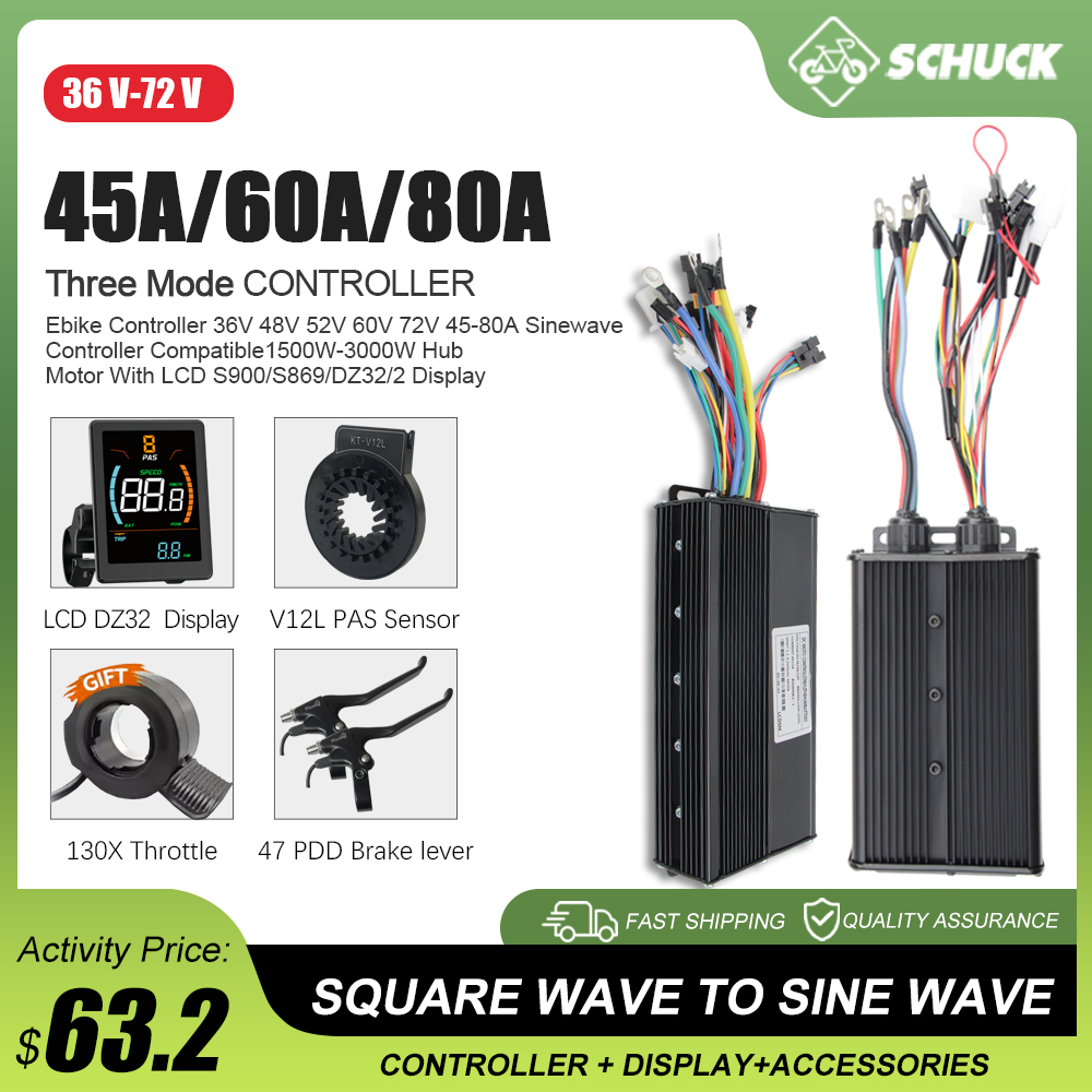 E-bisiklet 3 Modlu 48V 52V 60V - Sine Wave Controller 48V 72V 80A incelemesi ve fiyatı