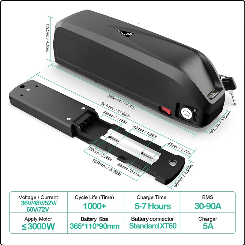 72V60V 48V 20AH 52V 36V 30AH 4 - Ebike Battery 48V 20Ah Hailong incelemesi ve fiyatı