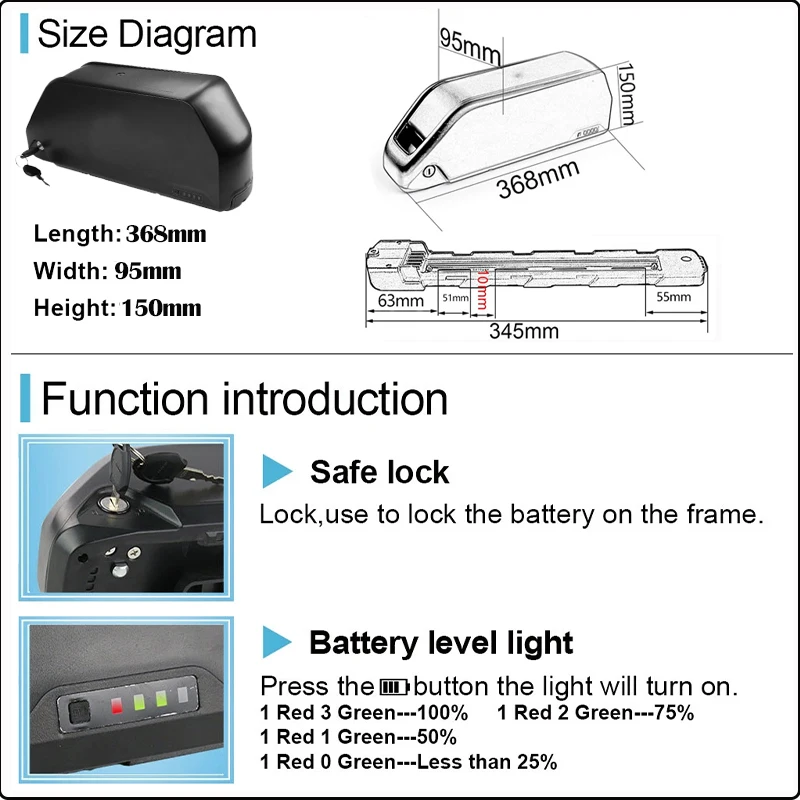 Cham 36 60 52v 48v 72v 45ah 60 - Ebike Battery 48V 20Ah Hailong incelemesi ve fiyatı